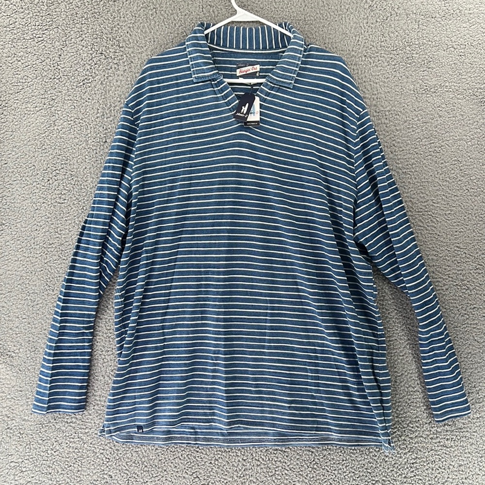 Johnnie-O Hangin Out‎ Untucked Cotton Striped Long Sleeve Polo Shirt Men XXL